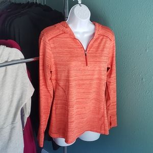 REI M hooded long sleeve quarter zip top.